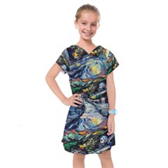 The Great Wall Nature Painting Starry Night Van Gogh Kids  Drop Waist Dress by Modalart