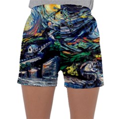 The Great Wall Nature Painting Starry Night Van Gogh Sleepwear Shorts by Modalart