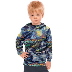 The Great Wall Nature Painting Starry Night Van Gogh Kids  Hooded Pullover by Modalart