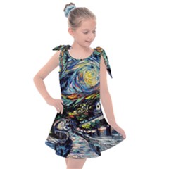 The Great Wall Nature Painting Starry Night Van Gogh Kids  Tie Up Tunic Dress by Modalart