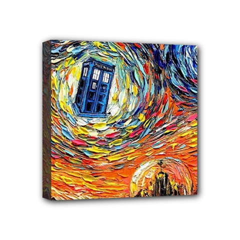 Tardis Starry Night Doctor Who Van Gogh Parody Mini Canvas 4  X 4  (stretched) by Modalart