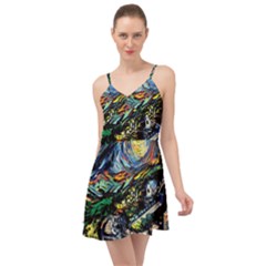 The Great Wall Nature Painting Starry Night Van Gogh Summer Time Chiffon Dress by Modalart