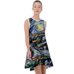 The Great Wall Nature Painting Starry Night Van Gogh Frill Swing Dress by Modalart