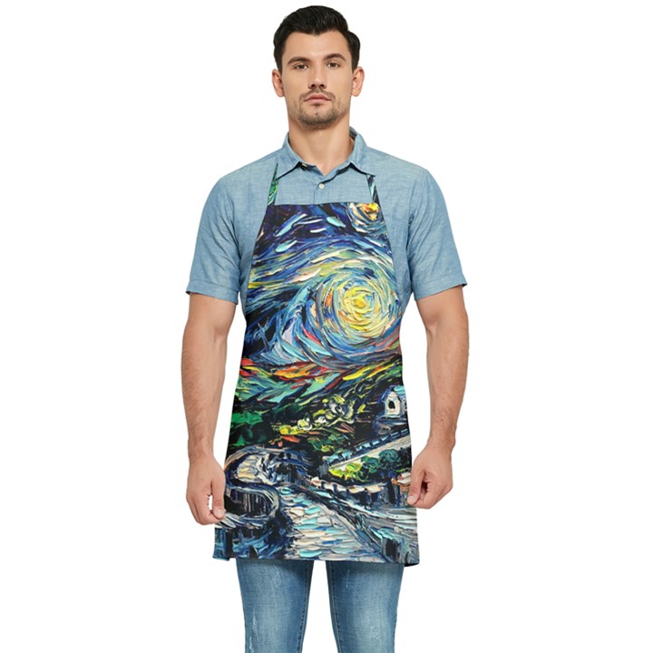 The Great Wall Nature Painting Starry Night Van Gogh Kitchen Apron