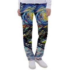 The Great Wall Nature Painting Starry Night Van Gogh Women s Casual Pants by Modalart