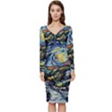 The Great Wall Nature Painting Starry Night Van Gogh Long Sleeve V-Neck Bodycon Dress  View1