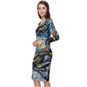 The Great Wall Nature Painting Starry Night Van Gogh Long Sleeve V-Neck Bodycon Dress  View2