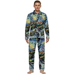 The Great Wall Nature Painting Starry Night Van Gogh Men s Long Sleeve Velvet Pocket Pajamas Set by Modalart