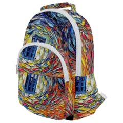 Tardis Starry Night Doctor Who Van Gogh Parody Rounded Multi Pocket Backpack by Modalart