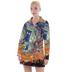 Tardis Starry Night Doctor Who Van Gogh Parody Women s Long Sleeve Casual Dress by Modalart