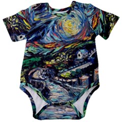 The Great Wall Nature Painting Starry Night Van Gogh Baby Short Sleeve Bodysuit by Modalart