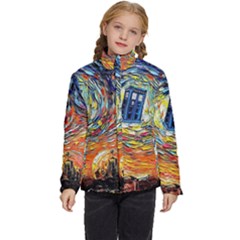 Tardis Starry Night Doctor Who Van Gogh Parody Kids  Puffer Bubble Jacket Coat by Modalart