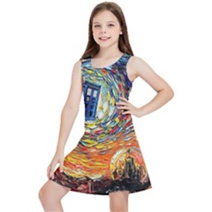 Tardis Starry Night Doctor Who Van Gogh Parody Kids  Lightweight Sleeveless Dress by Modalart