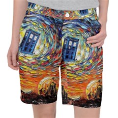 Tardis Starry Night Doctor Who Van Gogh Parody Women s Pocket Shorts by Modalart