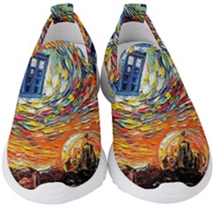 Tardis Starry Night Doctor Who Van Gogh Parody Kids  Slip On Sneakers by Modalart