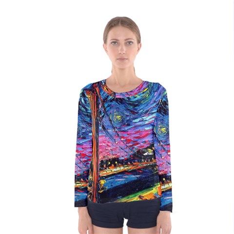 Golden Gate Bridge Starry Night Vincent Van Gogh Women s Long Sleeve T-shirt by Modalart