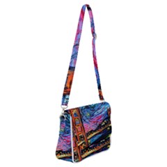 Golden Gate Bridge Starry Night Vincent Van Gogh Shoulder Bag With Back Zipper by Modalart