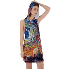 Tardis Starry Night Doctor Who Van Gogh Parody Racer Back Hoodie Dress by Modalart