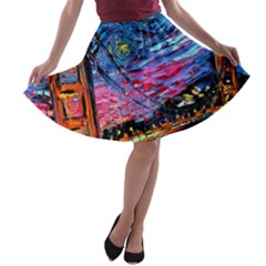 Golden Gate Bridge Starry Night Vincent Van Gogh A-line Skater Skirt by Modalart