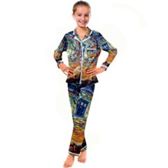 Tardis Starry Night Doctor Who Van Gogh Parody Kids  Satin Long Sleeve Pajamas Set by Modalart