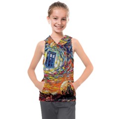 Tardis Starry Night Doctor Who Van Gogh Parody Kids  Sleeveless Hoodie by Modalart