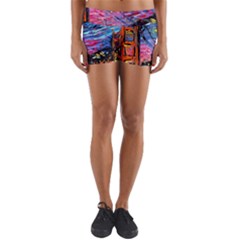 Golden Gate Bridge Starry Night Vincent Van Gogh Yoga Shorts by Modalart