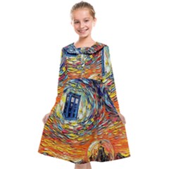 Tardis Starry Night Doctor Who Van Gogh Parody Kids  Midi Sailor Dress by Modalart