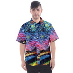 Golden Gate Bridge Starry Night Vincent Van Gogh Men s Short Sleeve Shirt