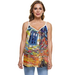 Tardis Starry Night Doctor Who Van Gogh Parody Casual Spaghetti Strap Chiffon Top by Modalart