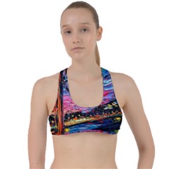 Golden Gate Bridge Starry Night Vincent Van Gogh Criss Cross Racerback Sports Bra by Modalart