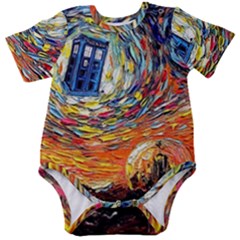 Tardis Starry Night Doctor Who Van Gogh Parody Baby Short Sleeve Bodysuit by Modalart