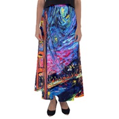 Golden Gate Bridge Starry Night Vincent Van Gogh Flared Maxi Skirt by Modalart