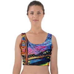 Golden Gate Bridge Starry Night Vincent Van Gogh Velvet Crop Top by Modalart