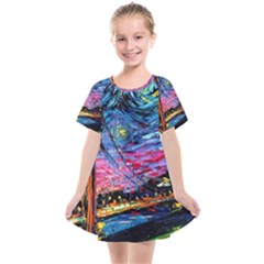 Golden Gate Bridge Starry Night Vincent Van Gogh Kids  Smock Dress by Modalart