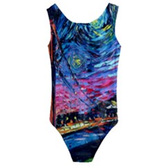 Golden Gate Bridge Starry Night Vincent Van Gogh Kids  Cut-out Back One Piece Swimsuit by Modalart