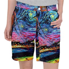 Golden Gate Bridge Starry Night Vincent Van Gogh Women s Pocket Shorts by Modalart