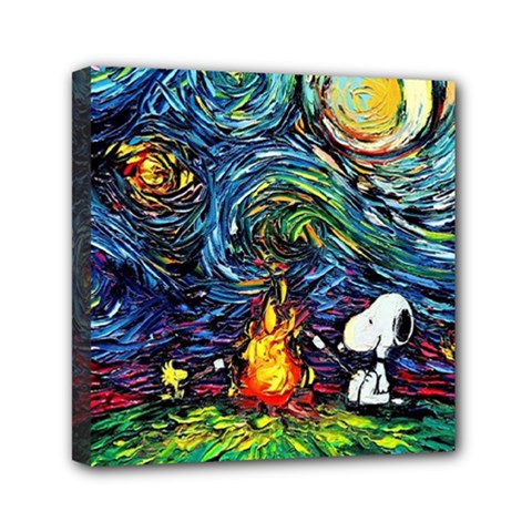 Dog Cartoon Starry Night Print Van Gogh Parody Mini Canvas 6  X 6  (stretched) by Modalart