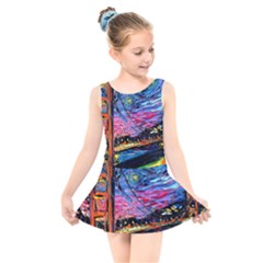 Golden Gate Bridge Starry Night Vincent Van Gogh Kids  Skater Dress Swimsuit by Modalart