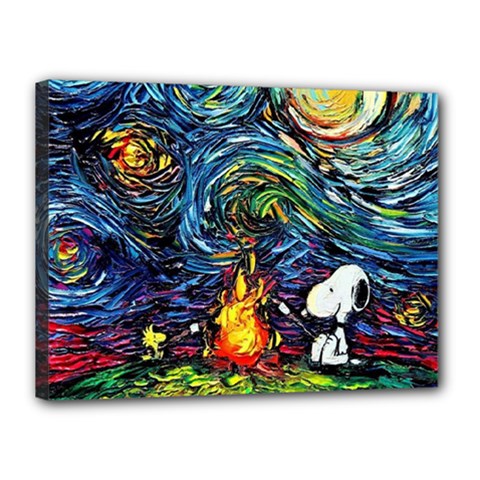 Dog Cartoon Starry Night Print Van Gogh Parody Canvas 16  X 12  (stretched) by Modalart