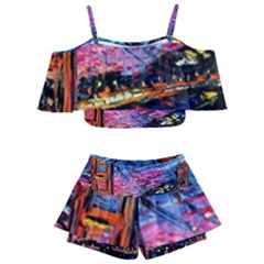 Golden Gate Bridge Starry Night Vincent Van Gogh Kids  Off Shoulder Skirt Bikini by Modalart