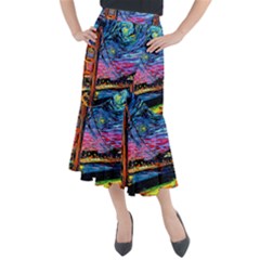 Golden Gate Bridge Starry Night Vincent Van Gogh Midi Mermaid Skirt by Modalart