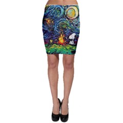 Dog Cartoon Starry Night Print Van Gogh Parody Bodycon Skirt by Modalart