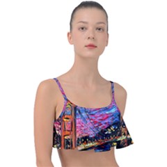 Golden Gate Bridge Starry Night Vincent Van Gogh Frill Bikini Top by Modalart