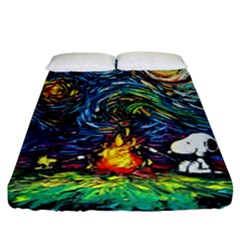 Dog Cartoon Starry Night Print Van Gogh Parody Fitted Sheet (california King Size) by Modalart