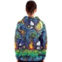 Dog Cartoon Starry Night Print Van Gogh Parody Women s Zipper Hoodie View2