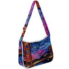 Golden Gate Bridge Starry Night Vincent Van Gogh Zip Up Shoulder Bag by Modalart