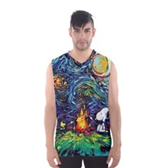 Dog Cartoon Starry Night Print Van Gogh Parody Men s Basketball Tank Top by Modalart