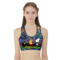 Dog Cartoon Starry Night Print Van Gogh Parody Sports Bra With Border by Modalart