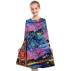 Golden Gate Bridge Starry Night Vincent Van Gogh Kids  Midi Sailor Dress by Modalart