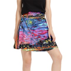 Golden Gate Bridge Starry Night Vincent Van Gogh Waistband Skirt by Modalart